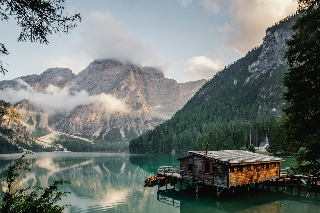 A quiet lake beneath the mountains
